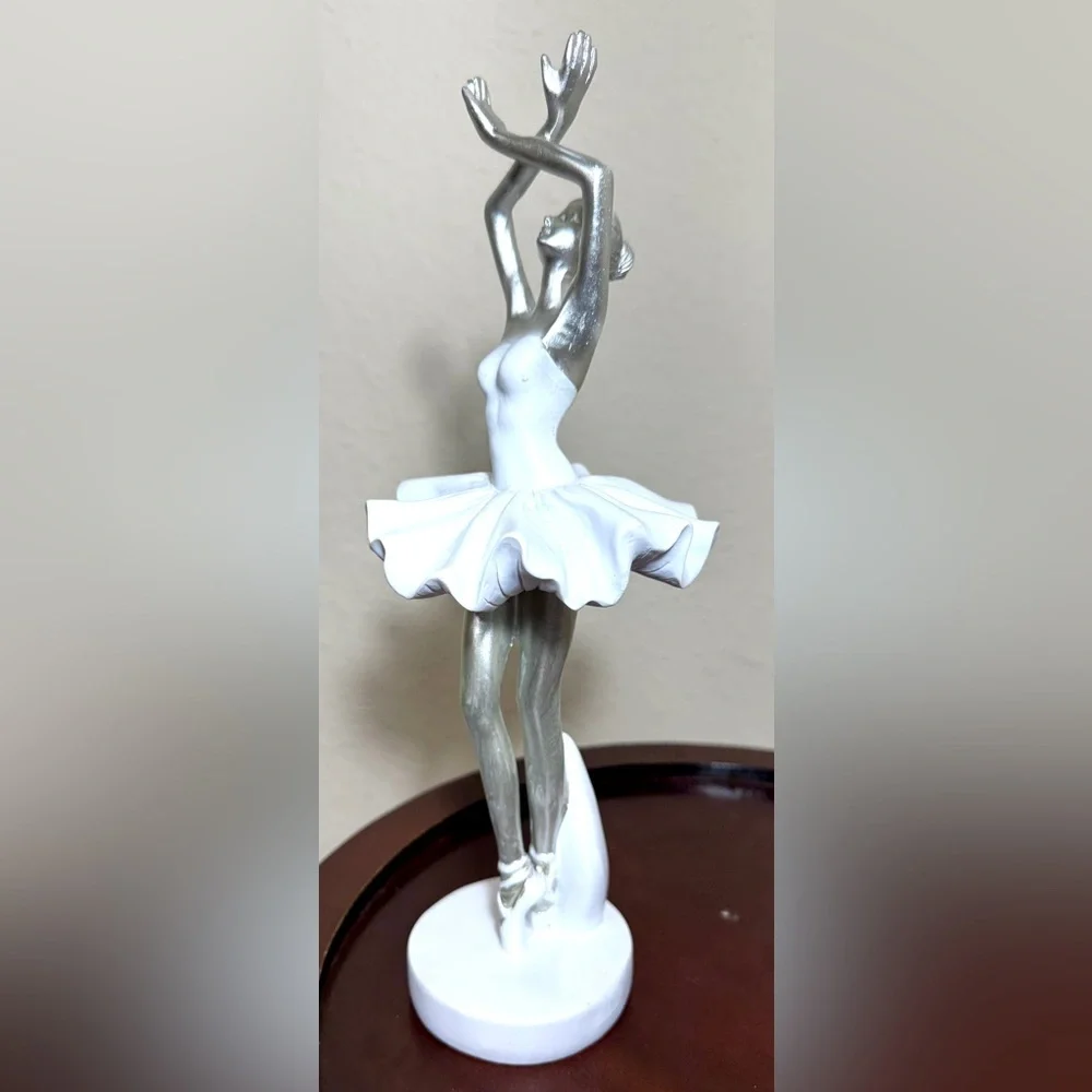 White and Silver Ballerina Figurine Statuette Decorative Art  Sculpture Gift